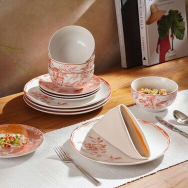 طقم عشاء بان هوم فورسيثيا من البورسلين، ١٢ قطعة، لون خوخي