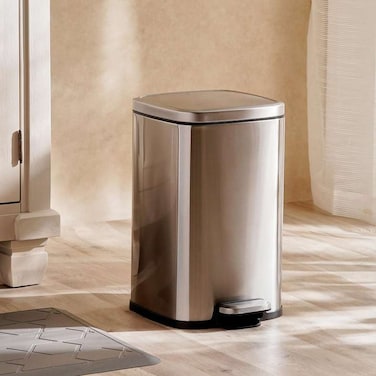 سلة مهملات بان هوم إيكو ستيلا ذات دواسة إغلاق ناعم 24.5 × 30.9 × 39.8 سم 12 لترًا - فضي