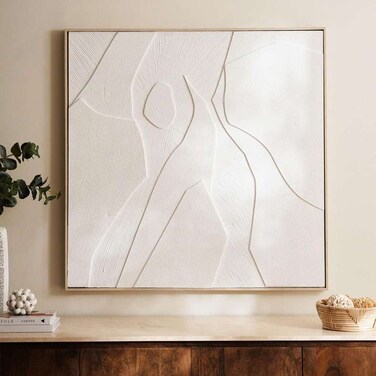 لوحة فنية جدارية مؤطرة من قماش بان هوم بلانش مرسومة يدويًا، 100×5×100 سم - أبيض