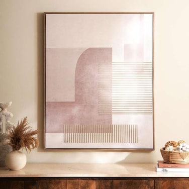 لوحة فنية جدارية مؤطرة من قماش "فينيكس" تجريدية من "بان هوم" مقاس 80×4×100 سم - بيج