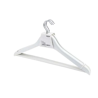 علاقة ملابس خشبية أساسية من بان هوم، 3 قطع، 45×22 سم - أبيض