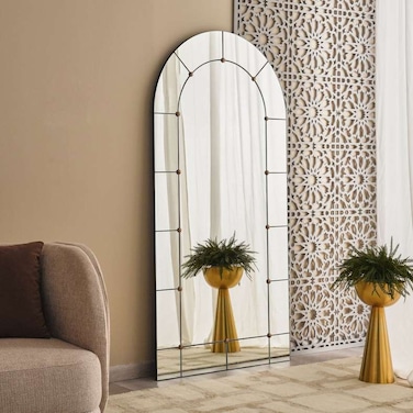 Pan Home Vega Handmade Brass Arch Floor Mirror 90x4x183 - Black