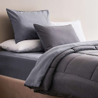 طقم لحاف كوين قابل للعكس من بان هوم إيفري داي، مكون من 3 قطع، 200×240 سم - فضي/رمادي