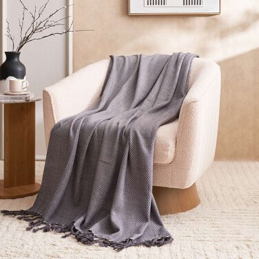 بطانية بان هوم براغا شيفرون مع هامش 140 × 180 سم - رمادي