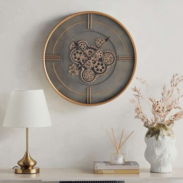 ساعة حائط بان هوم هادرون ميتال جير قطر 60 سم - بني