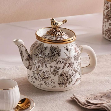 Pan Home Florian Wren Tea Pot 1L - White &amp; Brown