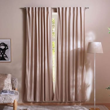 Pan Home Amanda Velvet 2 Piece Blackout Curtain Set 130x240cm - Beige