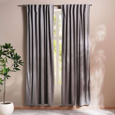 Pan Home Amanda Velvet 2 Piece Blackout Curtain Set 130x300cm - Grey