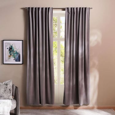 طقم ستائر معتمة من قطعتين من بان هوم ماتيلدا هيرينجبون، مقاس 130×300 سم - رمادي