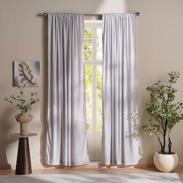 Pan Home Ellington Organza Sheer 2 Piece Curtain Set 135x240cm - Silver Grey