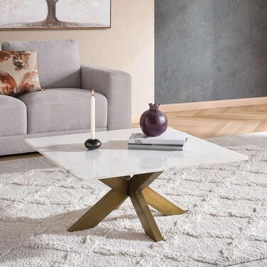 Pan Home Faroe Coffee Table Marble - White &amp; Antique Brass