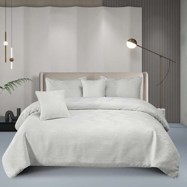 طقم لحاف بان هوم بيرلا جاكار كينج، 5 قطع، 240×260 سم - أبيض