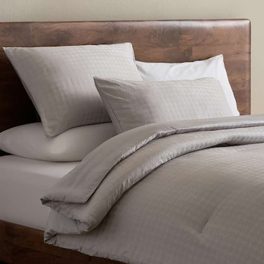 طقم لحاف كوين من بان هوم سيفينا، 3 قطع، 400 خيط قطني، جاكار، 200×240 سم - رمادي