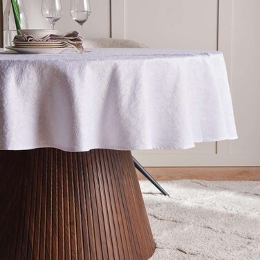 غطاء طاولة دائري من بان هوم، جاكار اللؤلؤ، قطر 175 سم - أبيض