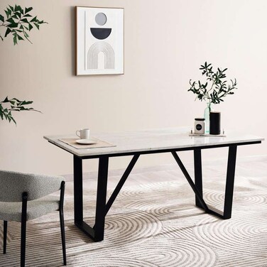 Pan Home Neve New 6 Seater Dining Table Marble - White &amp; Black ~ White