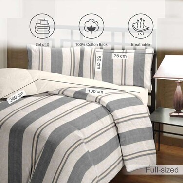 طقم لحاف كامل من بان هوم وفن دريمز، مكون من 3 قطع، مقاس 160×240 سم، لون فحمي