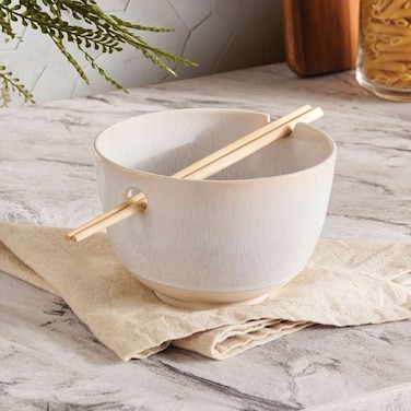 وعاء معكرونة من الفخار من بان هوم أليسا مع عيدان تناول الطعام، قطر 15 سم، كريمي