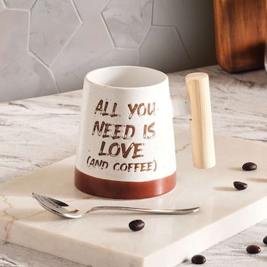 كوب بان هوم كل ما تحتاجه هو الحب من الفخار 350 مل - أبيض وبني