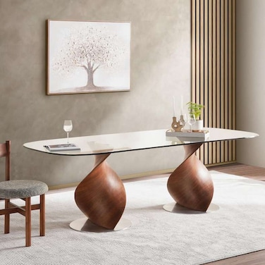 Pan Home Tereza 8 Seater Dining Table Clear Glass - Walnut