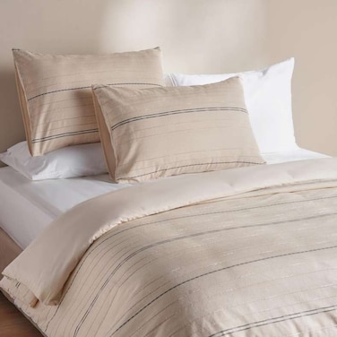 طقم غطاء لحاف بان هوم بروكس مخطط، مقاس كينج، مكون من 3 قطع، 230×220 سم - بيج