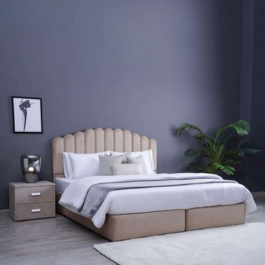 Pan Home Anna King Bed Velvet Beige 180X200cm