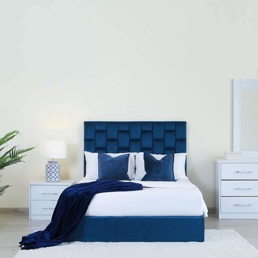 Pan Home Diana Queen Bed Velvet Blue 160X200cm