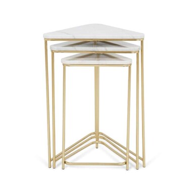 طقم طاولات عش من بان هوم مونور مكون من 3 قطع رخام - أبيض ذهبي