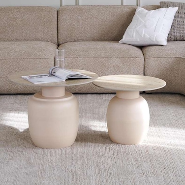 Pan Home Malceno Accent Table Set Of 2 Ceramic - White Ivory