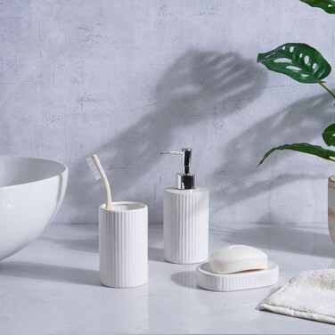 Pan Home Opaline 3 - Piece Ceramic Bathroom Accessories Set - White