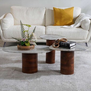 Pan Home Anjola Coffee Table Set Of 3 Ceramic - Beige Brown