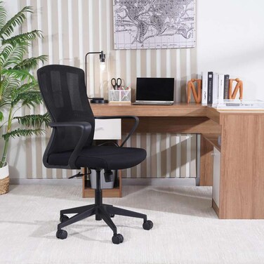 كرسي مكتب أنيزا متوسط ​​الظهر من بان هوم، مصنوع من قماش شبكي - أسود