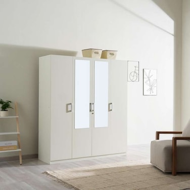 Pan Home Premier 4 Door Wardrobe With Mirror - White
