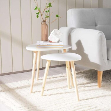 طقم طاولة جانبية من قطعتين من بان هوم غاري، بتصميم مثلث، أبيض طبيعي