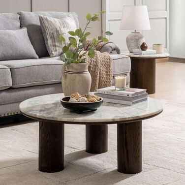 طاولة قهوة بان هوم تراوسا رخامية - أبيض وبني