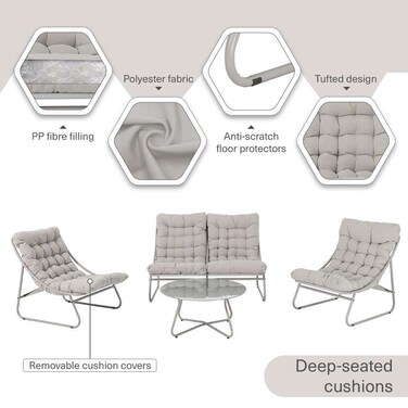 طقم كنب خارجي من بان هوم أمارا، ٢+١+١+طاولة قهوة - كريمي