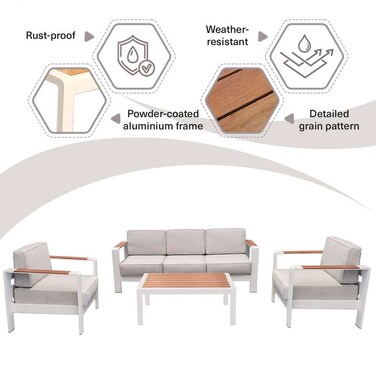 طقم أريكة خارجية هورمونيوس من بان هوم، 3+1+1+طاولة قهوة - أبيض