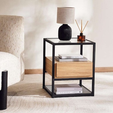 Pan Home Walter End Table With Drawer Melamine - Black Natural