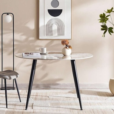 طاولة طعام دائرية من السيراميك من بان هوم كينسلي، تتسع لأربعة أشخاص، لون أسود طبيعي