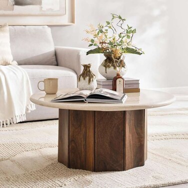 طاولة قهوة بان هوم كريما رخامية - بني كريمي