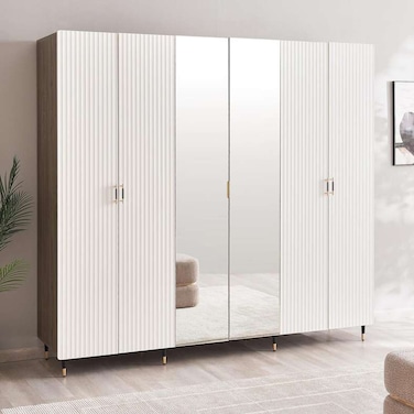 Pan Home Aversa 6 Door Wardrobe With Mirror - White