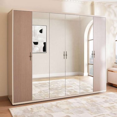 خزانة ملابس دوميتيلا بستة أبواب من بان هوم - بني فاتح كريمي