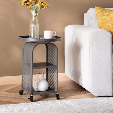 طاولة جانبية ميتشي من بان هوم مع 4 عجلات معدنية - أسود