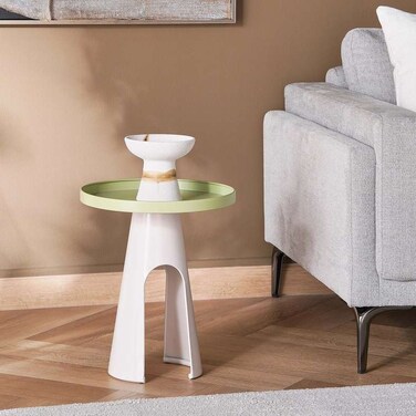 طاولة جانبية معدنية من بان هوم كلانسي - أبيض وأخضر
