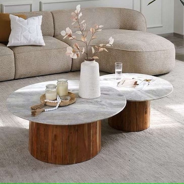 Pan Home Torkey Coffee Table Small Marble - White &amp; Natural