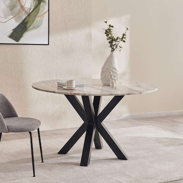 Pan Home Eskola New 6 Seater Dining Table Marble Round - White Black