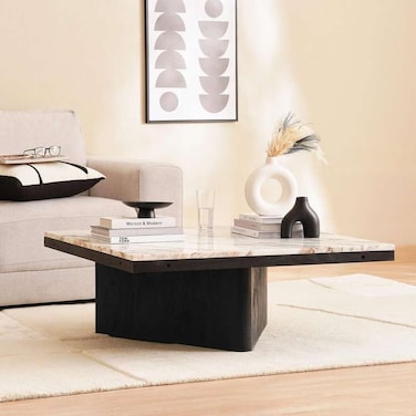 طاولة قهوة بان هوم أجنيلا رخامية - بيج وأسود