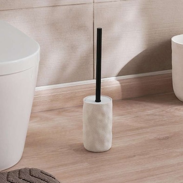 Pan Home Crest Textured Toilet Brush With Holder 9.5X9.5X17cm - Cream