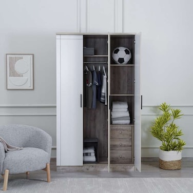 Pan Home Omaha 3 Door Wardrobe - White Natural