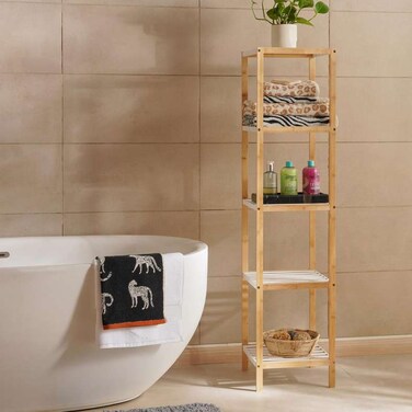 رف حمام بان هوم نيوتن من الخيزران، ٥ طبقات، ٣٤×٣٣×١٤٠ سم - أبيض