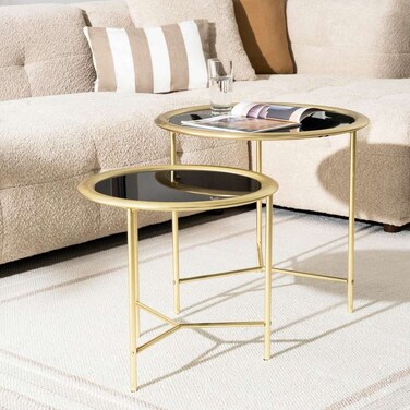 طقم طاولات عش ميريكا من بان هوم مكون من قطعتين - أسود وذهبي